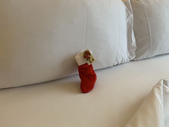 クリスマスの日の宿泊だったからか、ベットにサンタさんからのプレゼントが置いてありました。<br /><br />スタッフさんの心遣いが嬉しいですネ。。。