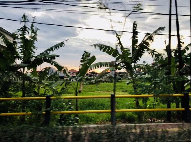 送迎でホテルへ向かいます<br /><br />夕陽に染まってきました