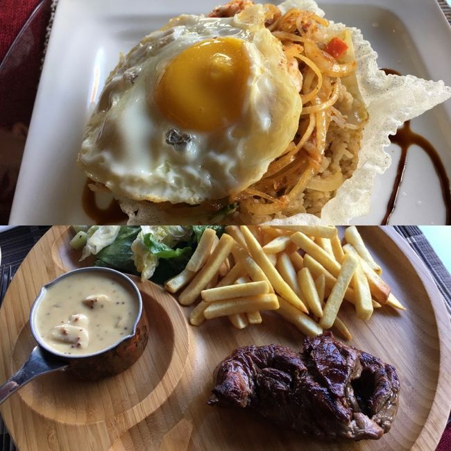 ここのオススメだったガパオライスとクメール牛のステーキ。ステーキは初日も食ったけど旨かったのでリピしました。