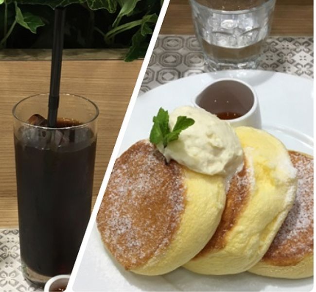 プレーンのパンケーキ：108HK$とアイスコーヒー