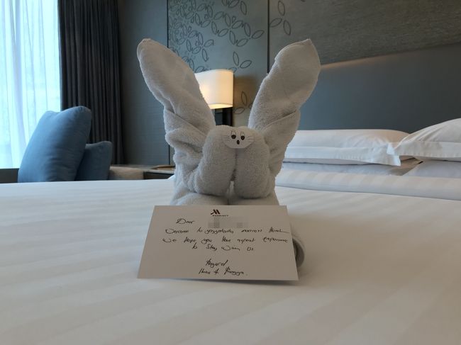 ベッドにはウサギのタオルがありました。
