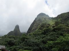 マウイ島南東部のハレアカラ火山から北西部のイアオ渓谷へ移動して来ました。
ガイドさんがこのあたりは年間を通して雨がとても多い所と言ったとたんにフロントガラスに雨が落ち始めました。