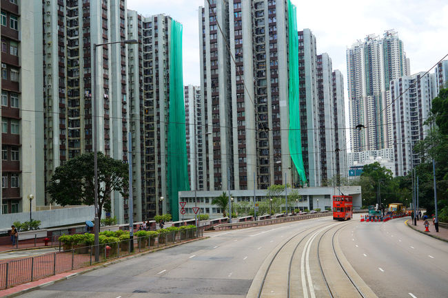 中井精也プロ風に一コマです。林立するビル街を走るトラムです。