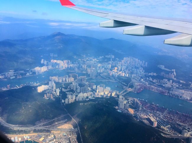 空から見た香港<br />埋め立て地が多い国だから<br />霜柱みたいにビルがたくさん建ってる