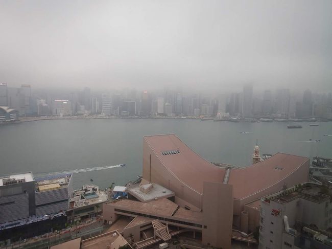 朝は結構もやっとして視界はいまいちですね・・・まあ冬ですから・・・<br />（手前はコンサートなどが行われる文化ホール）