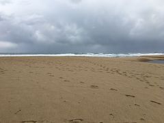 まずは、「琴引き浜」
晴れているとキュッキュッと砂が鳴るそうです。
雨の後なので、なりませんが、鳥取砂丘の代わりをしてくれました。