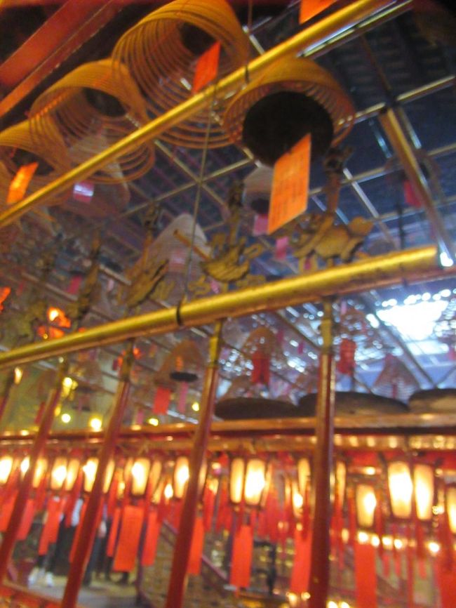 大きな渦巻き型の線香がたくさんかかっていました。圧巻の風景でした。