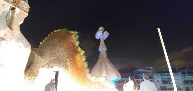 屋上も煙突や、変わった造詣物があり、見ていて飽きません。<br /><br />もうすっかり暗くなって、強烈なライトアップの光で白飛び～～～泣<br /><br /><br />１日中遊んでバタンキューでした。