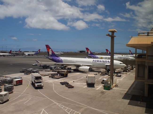 ハワイアン航空の機体がたくさん。