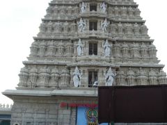 丘の近くにはヒンズー教の塔門建築（ゴープラム）があります。人の彫刻が施されています。各階に守り神が待機していると後で訪れたトリバントラム・パドワナ寺院のガイドは言ってました。