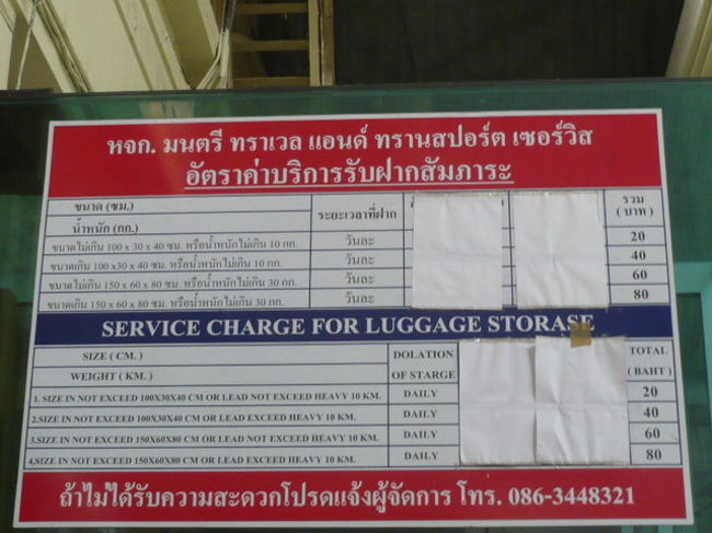 ファランポーン駅の荷物一時預かり所の看板です。