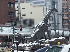 駅前に有名な恐竜の像があるんですけども、雪が降り積もっており、完全に氷河期の絶滅状態だな。。となぜか切ない気持ちになりましたw