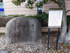 比較的暖かなので、駅まで街歩きを開始。途中で、与謝野晶子の歌碑を発見。
「越の国　あはらの湯場の雪にさす　いみじく清き　あけぼのゝ色」