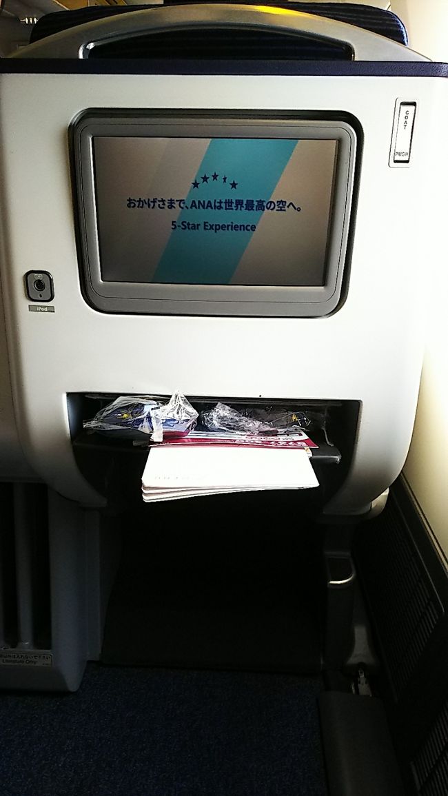 結局羽田行きは翌日朝の出発となったので、急ぎ成田空港行きに変更し、とりあえずエコノミークラスのチケットを確保して搭乗口の横でビジネスクラスの空きを待ちました。そして、最後の最後で滑り込みでビジネスクラスに搭乗できました。