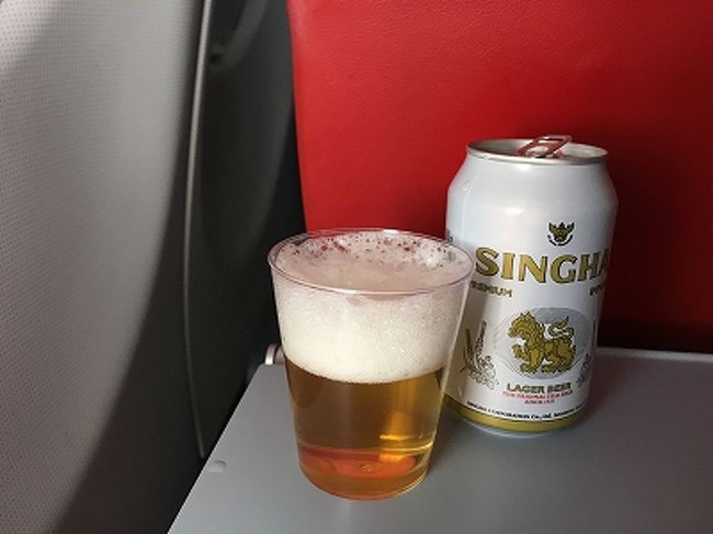 ベルトサインが消え、タイの入出国カードの配布が終わると、機内販売が開始。迷わずSINGHAを購入。SINGHAは今回もぬるい。