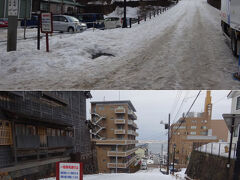 　雪が積もってると歩きにくいな。函館は元々雪が少ないところだからって、まともに除雪してないってことはないか？
　日和坂。「一般車両通行止　路面凍結如利危険なため車両の通行は規制しています。（沿線住民の方は注意して通行して下さい。）」だそうで。この日の気温はプラスで、雪が解け出していたからかザラメ状態で、坂を登るのに何とも歩きにくいこと。