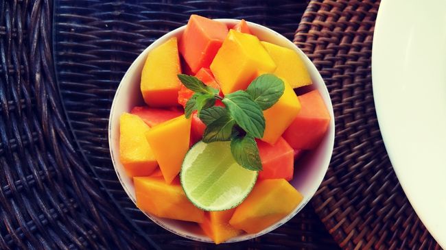 フルーツも盛りだくさん!!!<br /><br />マンゴー、パパイヤ、スイカ。<br /><br />朝から沢山のフルーツを食べられるという幸せ(๑♡ᴗ♡๑)