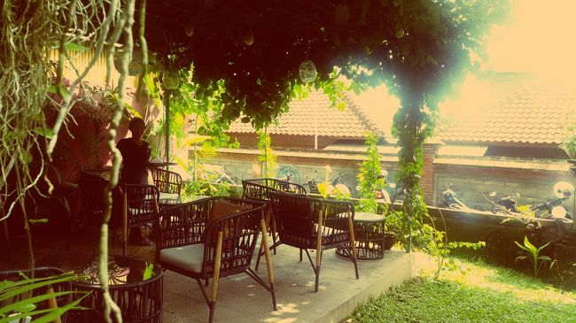 市場近くにあるBlu Cafeでランチしました...♪*ﾟ<br /><br />スムージーボウルというものを食べてみたくて(๑>ᴗ<๑)<br /><br />Ubudiはアウトサイドの席をチョイスです。