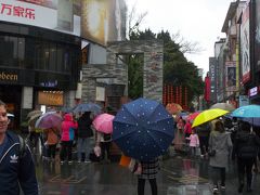 雨が降っているので、傘だらけ～。