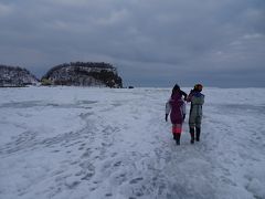 ドライスーツを着用して流氷上へ。
場所は流氷の状況によって変わるのかもしれませんが、道の駅のすぐ南側でした。
他のグループも結構たくさん。