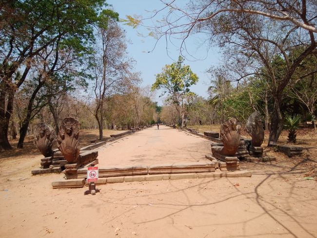 入り口に着いた。<br />はるか向こうに寺院が・・・見えない。<br />この暑さの中歩く？？。