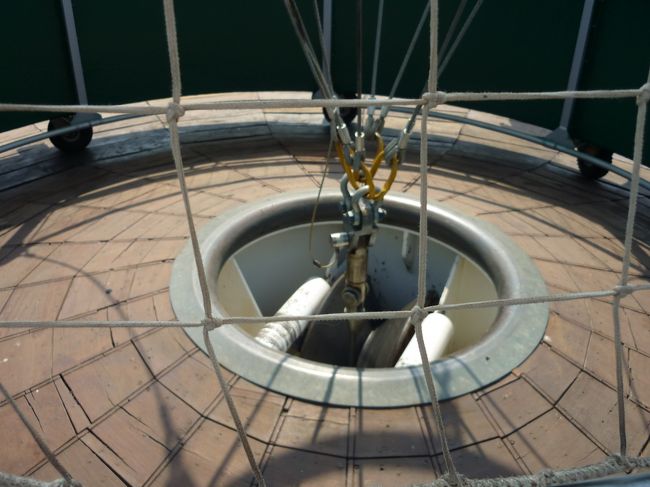 地面からワイアでつながれている。<br />ガスを燃やしているので危ないと思ったらそうではないようだ。<br />いわゆるヘリウムの風船を糸でつなぎとめているのと同じだ。<br />降りる時はワイアを巻き上げればよい。<br /><br />ワイアが切れたらどこかに飛んで行ってしまう。