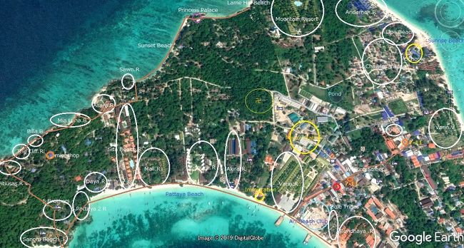 ☆Koh Lipe Map （※Google Earthに加筆）<br /><br /><br />茶色のラインがこの日歩いたルート。