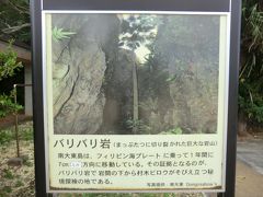 15:50
「バリバリ岩」に着きました。
案内板には南大東島は、フィリピンプレートに乗って1年間に7cm北西方向に移動しているそうで、その証拠となるのがバリバリ岩とあります。

へぇ～