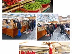 Campo de' Fiori 

昔はお花畑だったというカンポディフィオーリ。カラフルなお野菜や果物、チーズやオイルなど目で楽しみながらお買い物が出来る露店が並びま～す。でも、観光地化してきてお値段が格段に安いかは微妙も？？？
フレッシュジュースなんかもあるんだが、街中の方が安かったりする（苦笑）

日常を脱して旅に出ているが、こういう素材を見ているとお料理したくなったりしてくる（笑）イタリアの太陽を浴びて自然の力強い味がするよね、きっと。