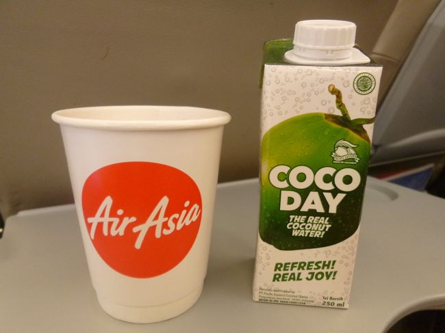 機内ではココナッツジュースをいただきました<br />日本円で支払い、ルピアのお釣りでした<br /><br />近くの方がカップラーメンを頼んで食べていたのですが<br />すご～くいい匂いでお腹空いてないのにそそられました<br /><br />後ろの方で赤ちゃんがずっと泣いていて<br />お母さんがあやしても泣き止まず<br />この時のお母さんきっといたたまれない気持ちだろうな<br />わかるよ、わかるよその気持<br />心の中で密かに応援！