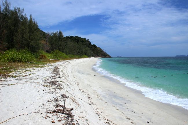 ☆Koh Adang Main Beach East @ Mu Koh Lipe Thai<br /><br />左手の森の中にはCamp Siteがありますが<br />ビーチには誰もいませんね。<br />滅茶苦茶一人当たりの占有率が高いビーチです。<br />ってか、これじゃ独り占めですね(^^ゞ。<br />流木など打ち上げられた漂着物が少し汚らしい印象です。<br />隣接して国立公園のバンガローこそありますが<br />ビーチを掃除するほの人出はないのでしょう。