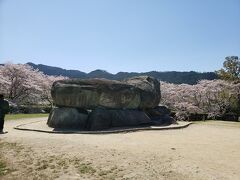 公園の横を通り抜けると、ちっこいゲート。
石舞台見るのには、250円必要です。

ゲートでチケットをもらって、中に。
石舞台！
周りの桜がきれいだー。
そして、大きいなぁ。
案内の方がいて、色々教えてもらいました。

石舞台、石室なのだけどね。
「蘇我馬子」のお墓だったのではないかと。で、蘇我氏が討たれたので、荒らしちゃえってなって上の土が取り除かれてしまったのではないかといわれたりしているようです。
なるほどねぇ・・・。
権力って落ちると悲しいね。