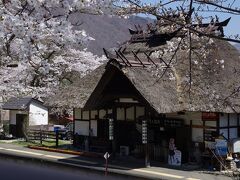 まず訪ねたのは、かやぶき屋根の駅舎で有名な湯野上温泉駅。
駅に隣接して足湯もあるので、そこでしばらく花見を楽しみました。
