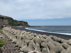 ということで、車を借りました。三宅島はそんなに大きくないので、まずは海岸でも。
なんか黒い。