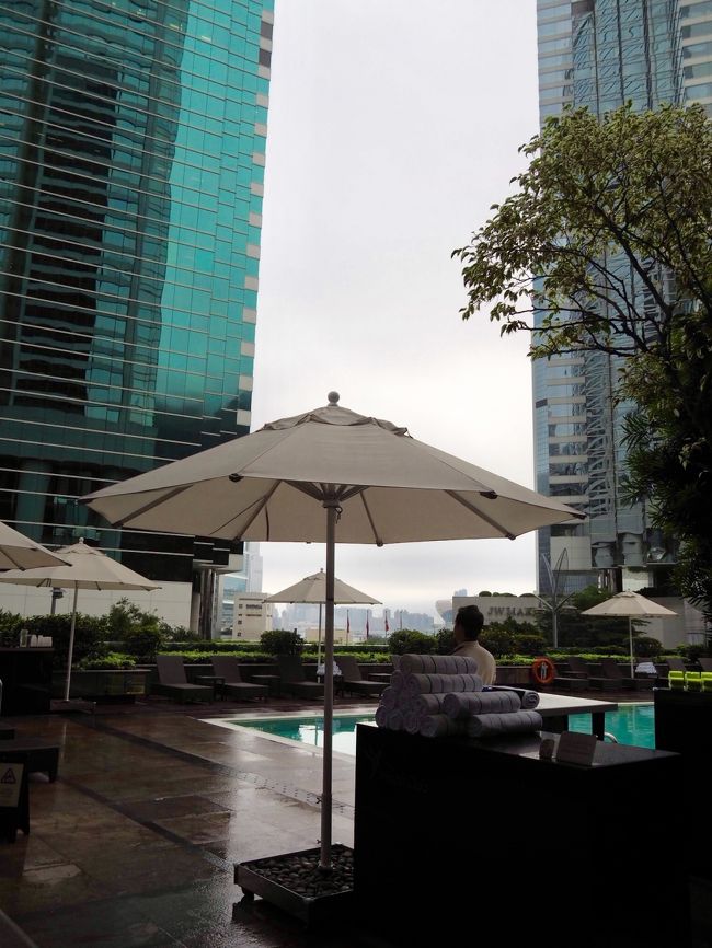 満足満足。おなか一杯。<br /><br />レストランのすぐ横のプールに立ち寄るも、雨模様。<br />くぅ・・・