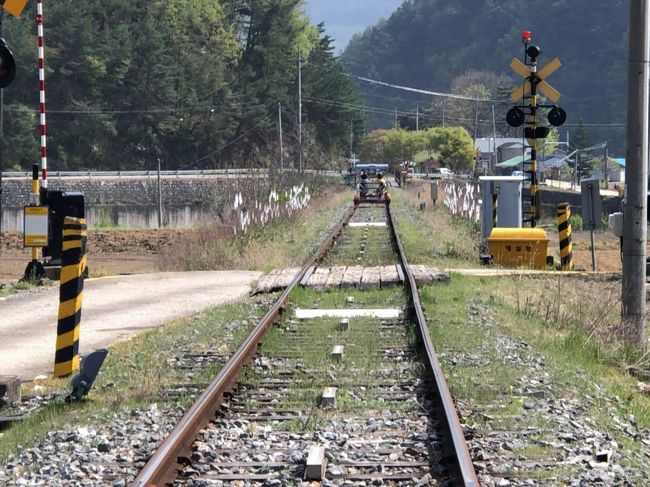 　小さな踏切では、警報器は鳴っていませんし、遮断機もありません。