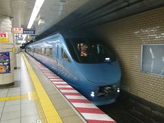 時間になるとロマンスカーが到着。MSEと呼ばれる青い車両です。