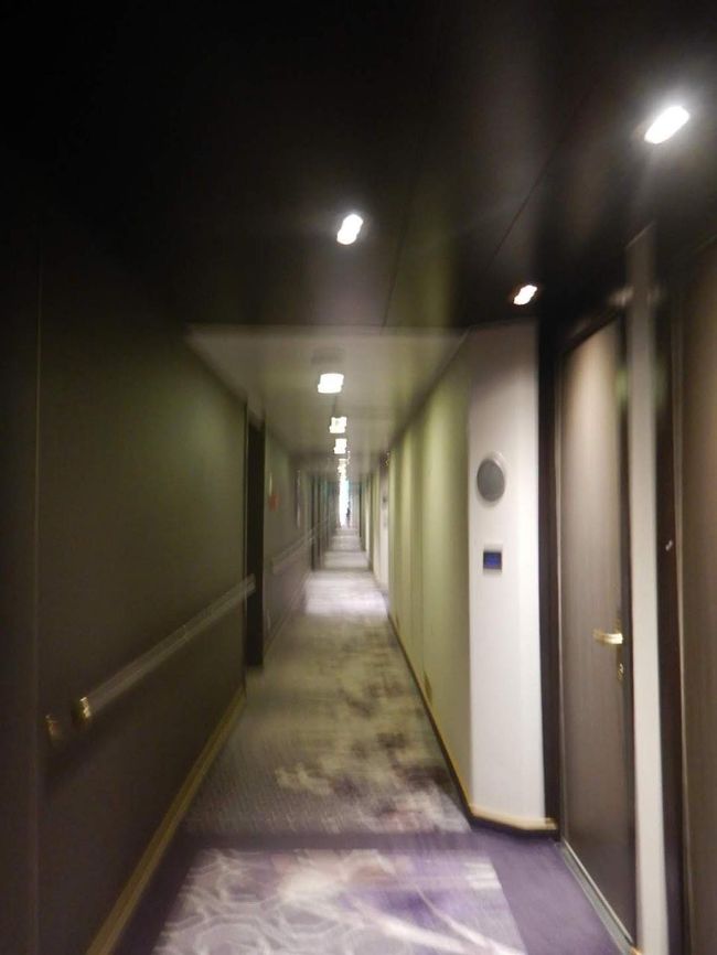 客室デッキの廊下は普通のホテルみたいでとても船の中だと思えません！