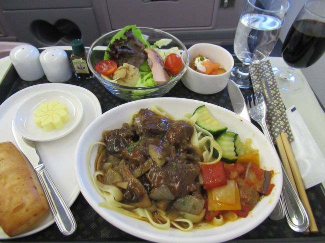 機内食　ビーフ<br />さすがに完食できず。<br /><br />ほぼ定刻で成田へ到着。