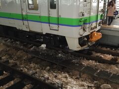 旭山動物園で死にかけていた足裏は、駅直行のバスで生き返りました。
旭川駅はとても綺麗でしたが、構内の線路にも雪が…。