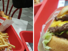 ●In & Out　ハンバーガー

西部を代表するハンバーガーチェーン店なんですが、
フィッシャーマンズワーフ店はあまりオススメじゃないと
聞いてましたが、食べに行きました。

なんと、思ったよりおいしかったんです！

ここをあまりオススメしない理由は、人がものすごい多くて
違う店舗に比べて味が落ちると聞いていたんですが、
後でパーキングエリアで食べた時はビックリしたんです！
ほんとに美味しかったからです！（笑）
