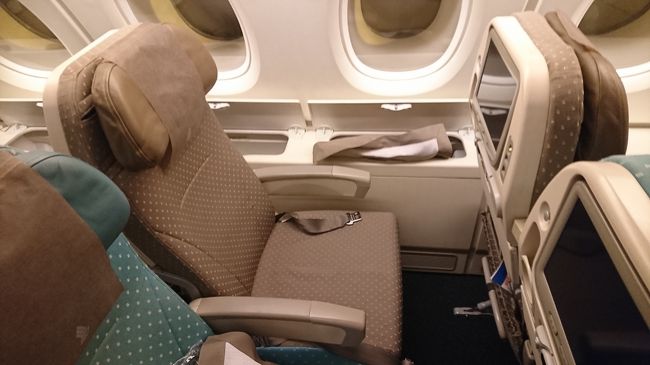 2階席の窓側席には機体とシートの間に荷物入れがあります。これが結構便利。バッグなどを入れれば足元に置く必要がありません。<br />