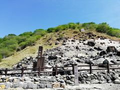 神社の奥へ進みますと、九尾の狐伝説の「殺生石」があります。
注連縄が掛かっているのが殺生石。

松尾芭蕉も訪れ、「奥の細道」に句を残しています。