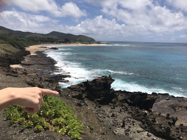 ここから番外編も含みます。<br />実は２０年ぶりに友人と再会することとなり<br />今日はこのあとオアフ半周同窓会旅みたいな<br />感じです。<br /><br />ホテルに車で迎えに来てもらい<br />久々の再会！でもあまり違和感なく<br />出発！色々話しつつ、<br />まずはハロナ潮吹き岩へ。<br />潮吹きはあまり見れなかったものの<br />とにかく綺麗で気持ちがいい。<br />駐車場は満杯。でもすぐに入れます。<br />「あれが潮吹き岩だよ！」と友人。