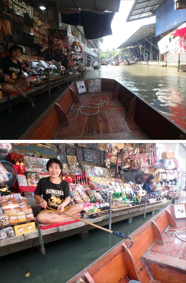 舟が、お店のほうに近づくと・・<br /><br />店先の人が、こんな鍵フックのついた棒で、舟をぐいぐい引き寄せようとしてきたりします。<br /><br />商売のためにあの手この手で出来ることは何でもする。素晴らしいね。ほんとに見習いたいくらいです。。