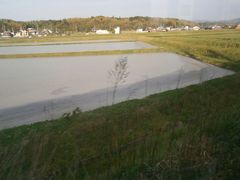  伊賀線は田園地帯を走り抜けていきます。当日は伊賀市中心部で「伊賀上野NINJAフェスタ」がおこなわれていたため、列車は混雑していました。