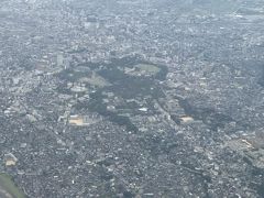 ドリンクサービスの終了と同時に降下開始、
真ん中の緑は空から見た兼六園
