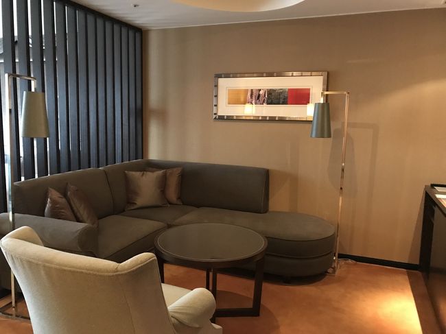 部屋に入ります。ジュニアスィートルームにお泊まりです。部屋に入ってすぐリビングルームです。