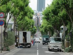 北野坂を上り切ったところ、横の通り、”北野通り”からの眺望～、

正面の高層ビルは神戸市役所、高さ１３２ｍ・地上３０階のランドマークタワー、
これほど税金を投入して建てる必要があったのか疑問ですね？…。
