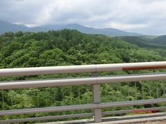 画家先生に小淵沢駅に迎えに来てもらいそばを食べた後、
八ヶ岳高原大橋を渡って野辺山高原に向かっています。
橋の上から八ヶ岳が見えた。